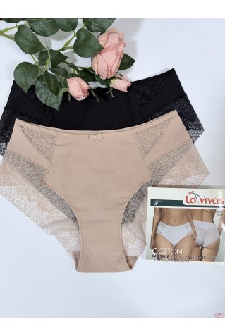 Трусики слипы из хлопка и кружева La Vivas 10230